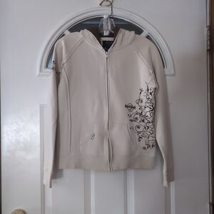 Hard Rock Cafe Jacket Hoodie Women's Medium Raglan Full Zip Embroidered Brown